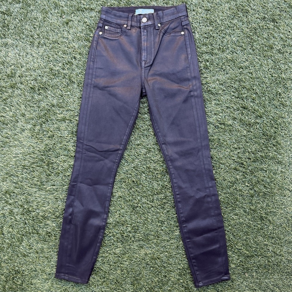 7 For All Mankind Blair b(air) Skinny Jeans Womens 24 Black Coated Stretch